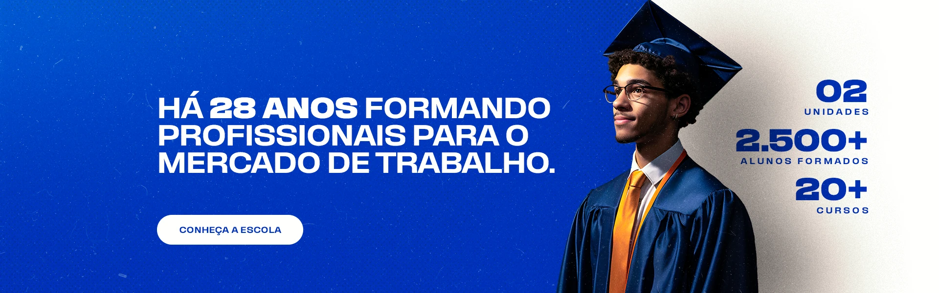Há 28 anos formando profissionais para o mercado de trabalho. 2 unidades, 2.500 e mais alunos formados, 20 e mais cursos.